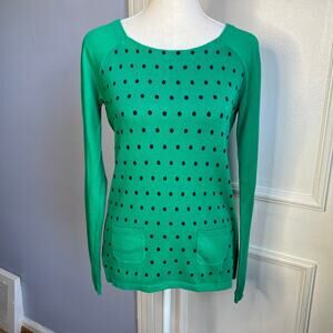 LOFT Polka Dot Cotton Sweater‎ Long Sleeve Women's Size XS Extra Small Green